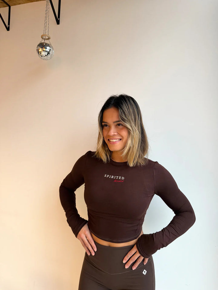 TOP MANCHES LONGUES "ESSENTIEL" MARRON
