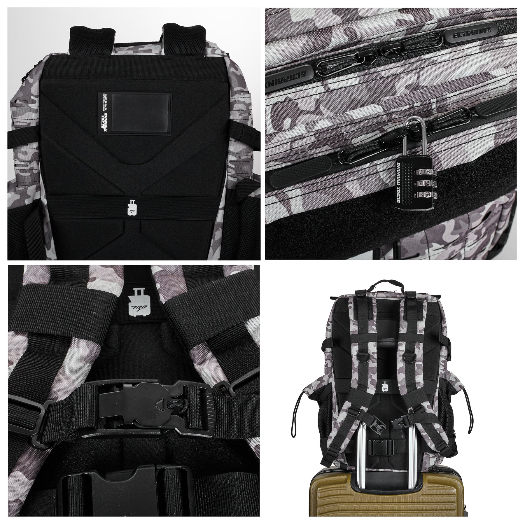 V2 45L Tactical Backpack Black and White Camouflage