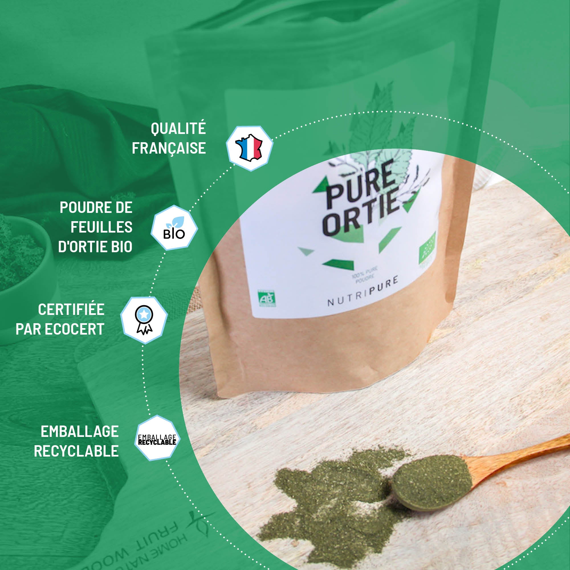Feuilles d'ortie bio en poudre (150g)