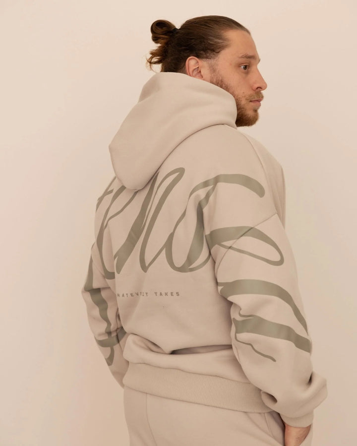 Heritage Script Oversized Hoodie Beige