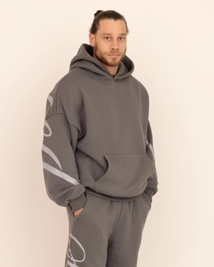 Heritage Script Oversized Hoodie Gris