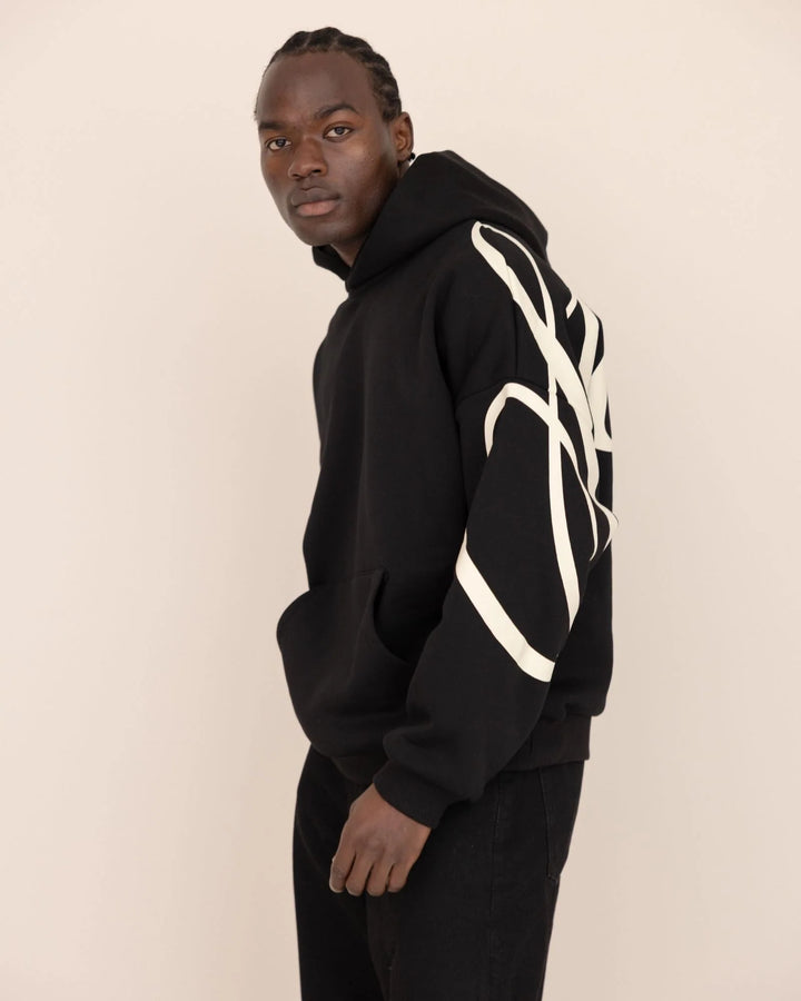 Heritage Script Oversized Hoodie Noir