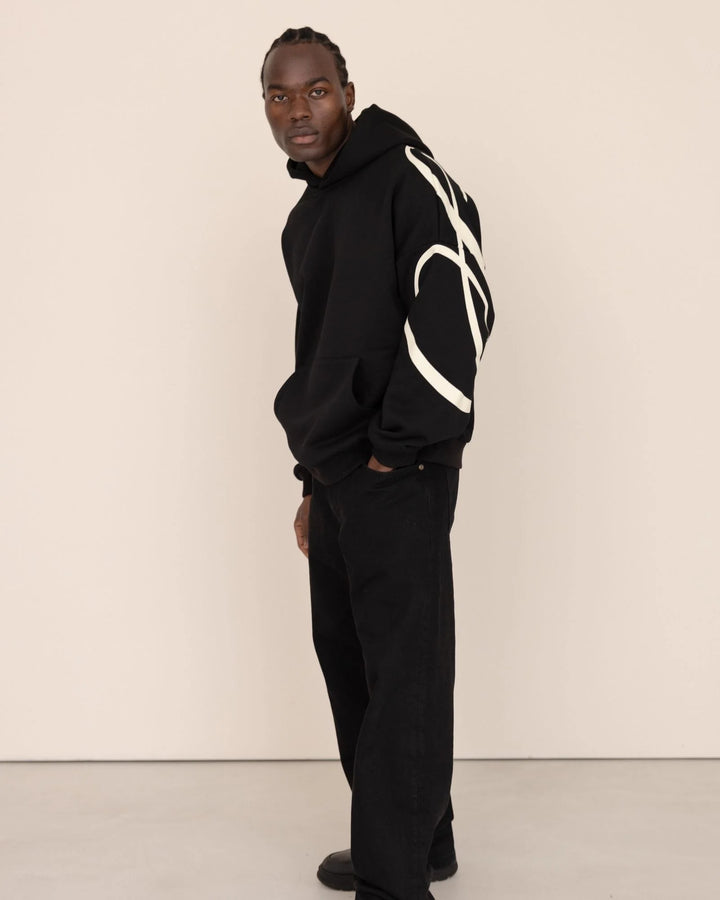 Heritage Script Oversized Hoodie Noir