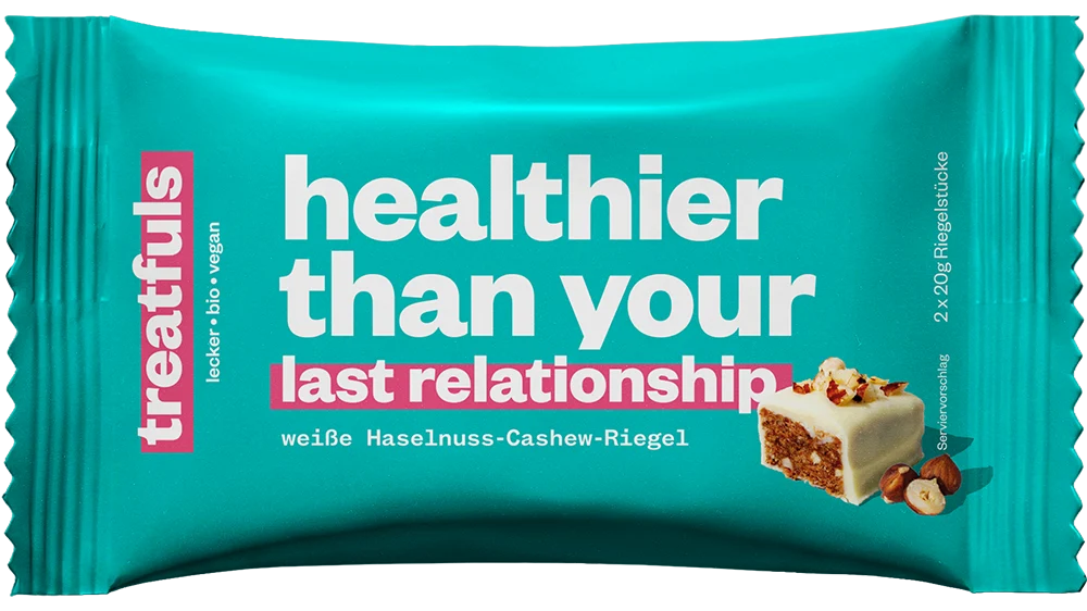 Barre Treatfuls - Chocolat blanc Noisettes « Healthier than your last relationship »
