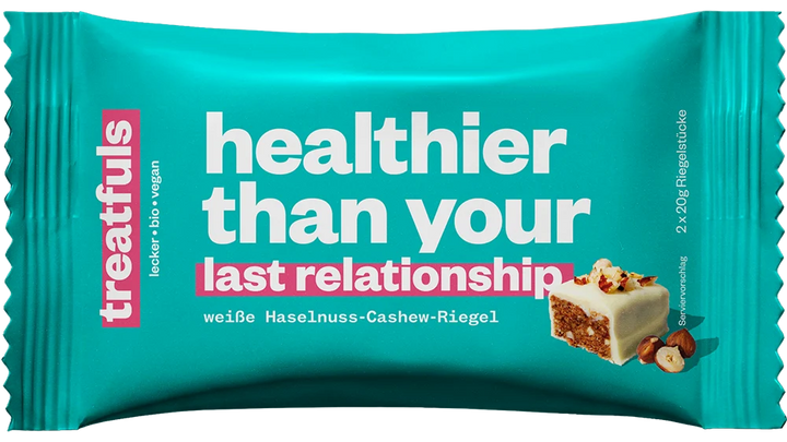 Barre Treatfuls - Chocolat blanc Noisettes « Healthier than your last relationship »