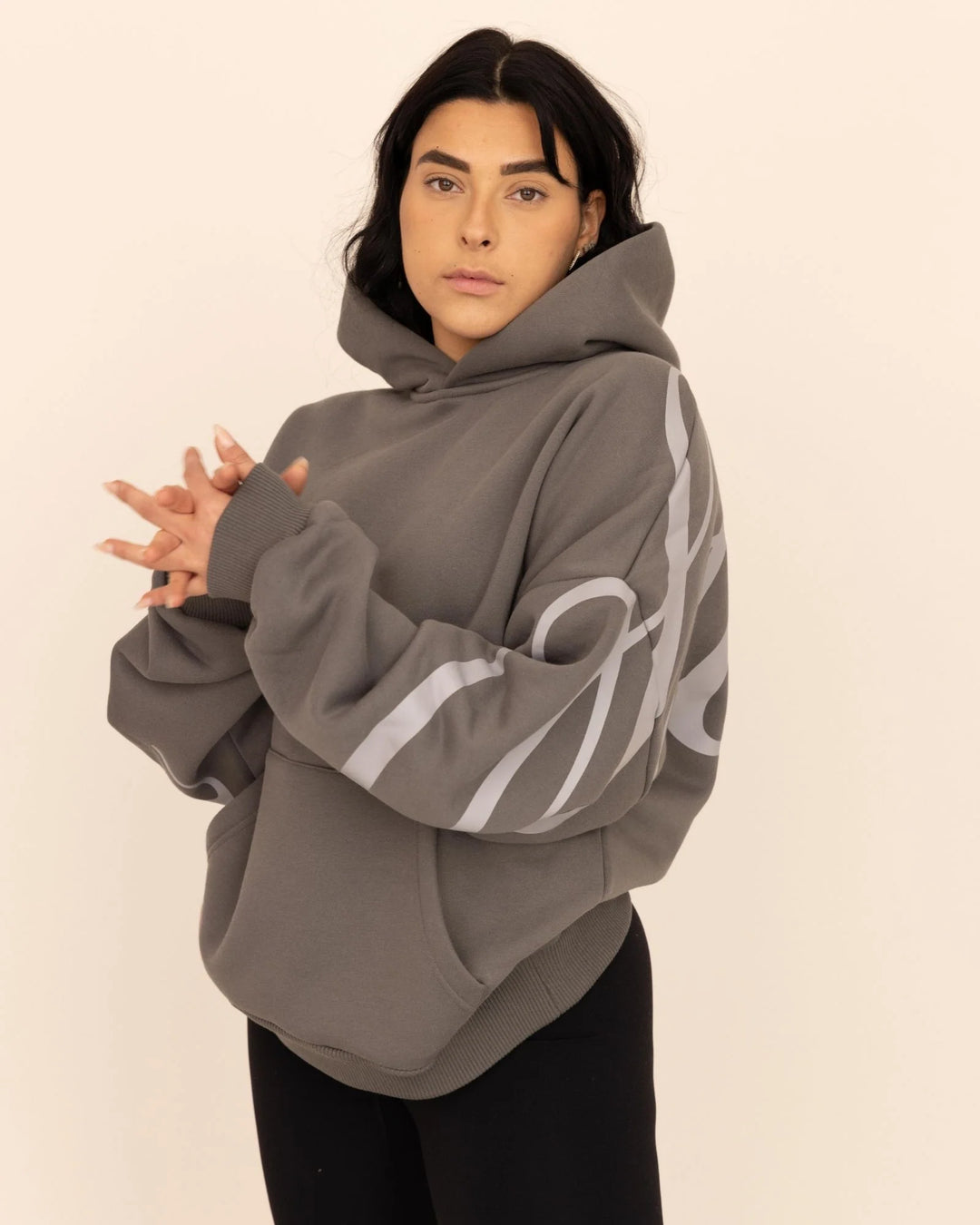 Heritage Script Oversized Hoodie Gris