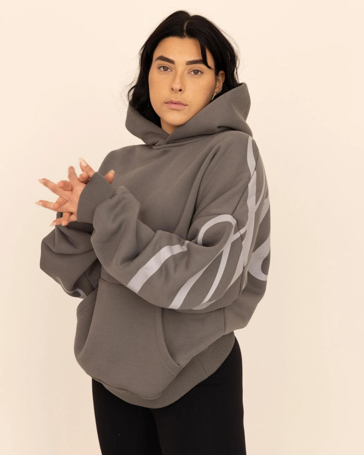 Heritage Script Oversized Hoodie Gris